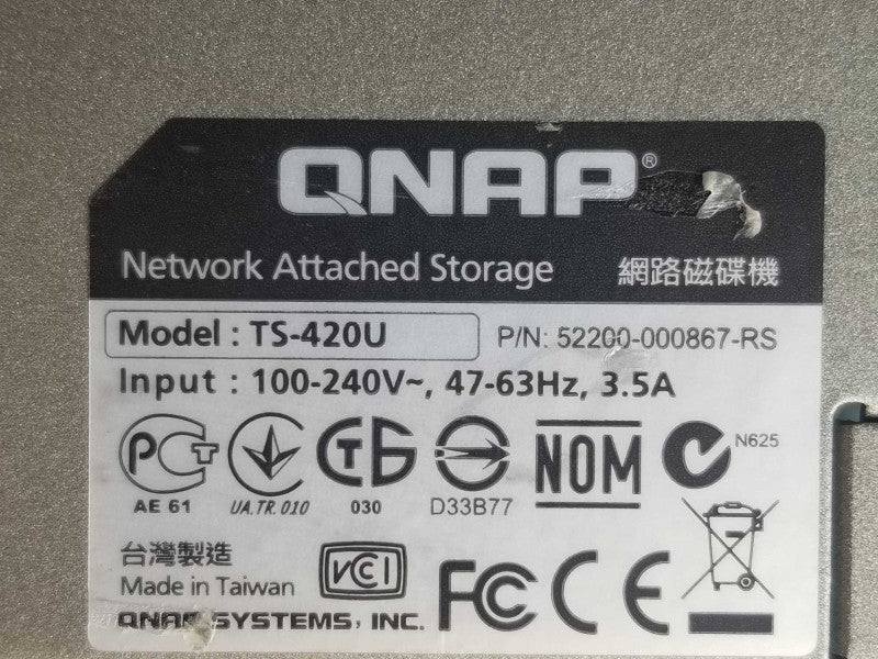 QNAP TS-420U Network Attached Storage 4 Bay 3x HDD Trays, Read _