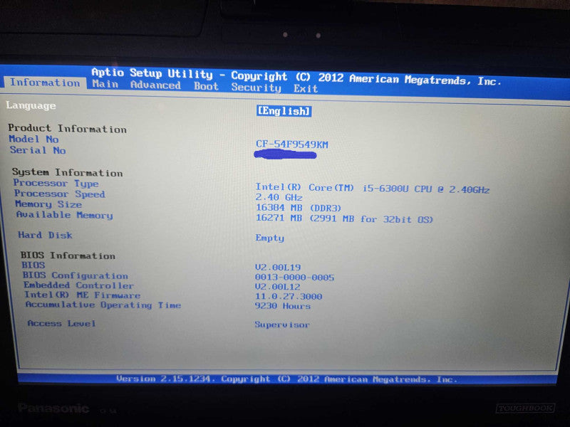 Panasonic Toughbook CF-54 i5-6300U @ 2.40GHz 16 GB RAM )