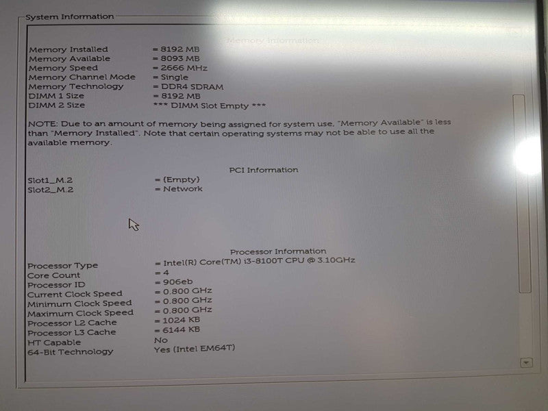Dell Optiflex 3060 SFF i3-8100T @ 3.10ghz / 8gb ram / READ #