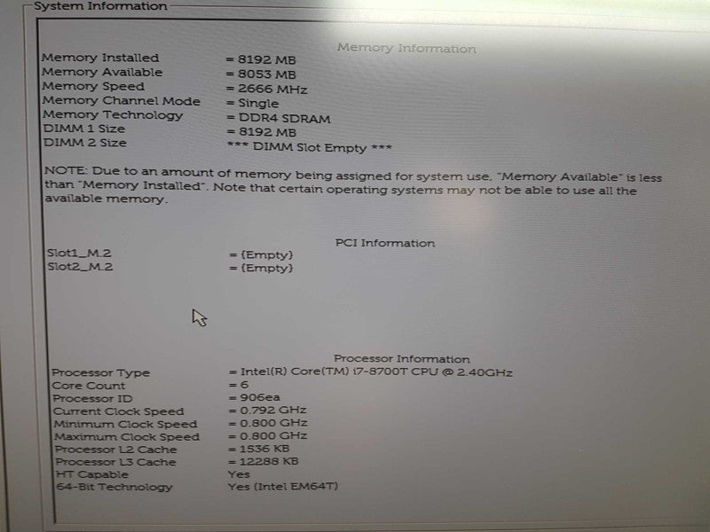 Dell Optiplex 7070 i7-8700T @ 2.40ghz / 8gb ram / READ Q#