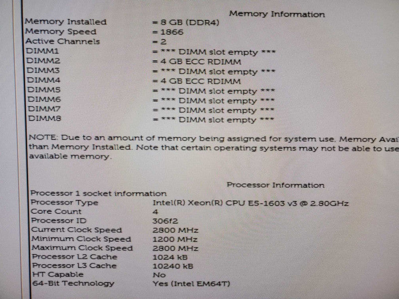 Dell Precision T5810 Xeon E5-1603(v3) 2.8GHz QC/8GB DDR4, nVs 310, NO HDD ~
