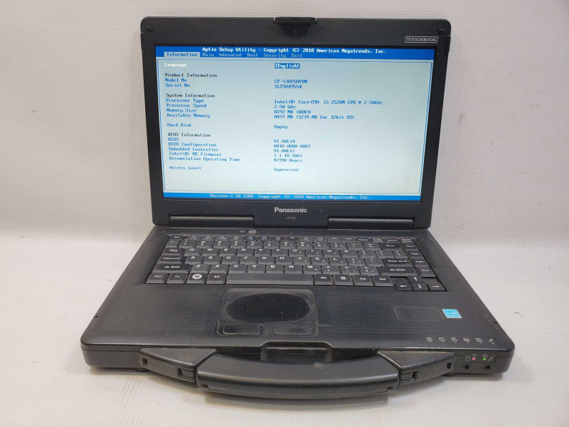 Panasonic ToughBook CF-53 Core i5-2520M @ 2.5GHz 8GB DDR3 No HDD [47390 Hrs] (
