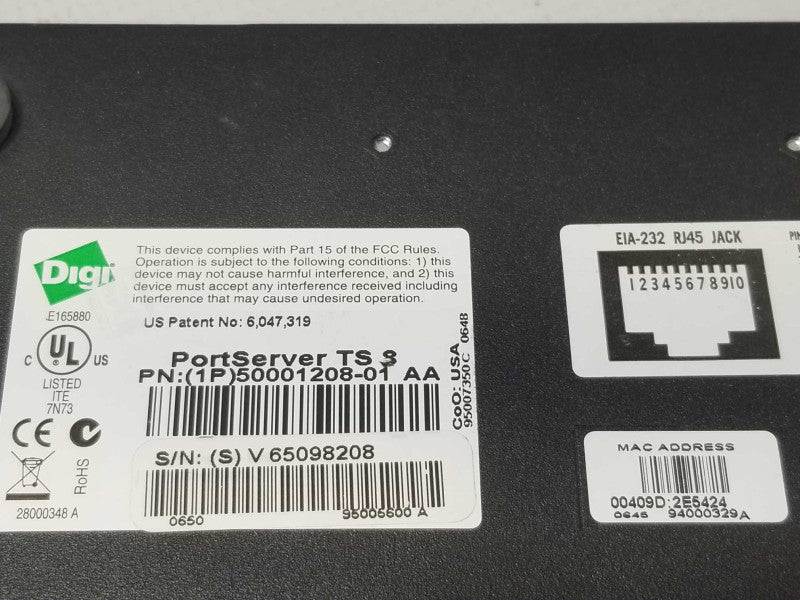 Digi PortServer TS 8 8-Port Ethernet Data Networking Terminal Server 50001208 _