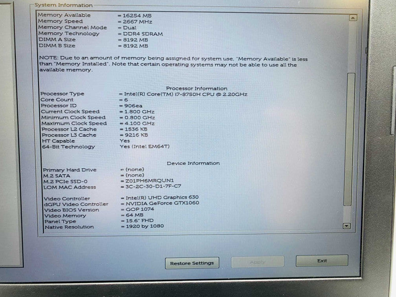 DELL G5 5587 with i7-8750H CPU 16GB RAM & 512 NVMe Storage  -