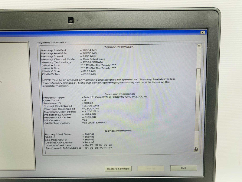 DELL Precision 7510 with i7-6820HQ & 16GB RAM READ  -