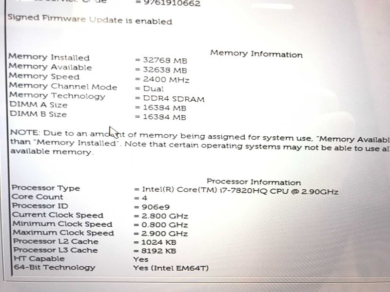 Dell Precision 5520 15.6\\" I7-7820HQ @ 2.9, 32GB DDR4, 256GB M.2