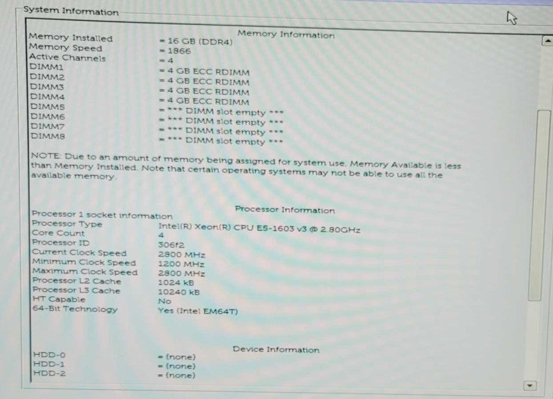 Dell Precision 5810 Intel Xeon E5-1603 v3 2.8GHz 16GB DDR4 ECC RAM NV K620 Q=