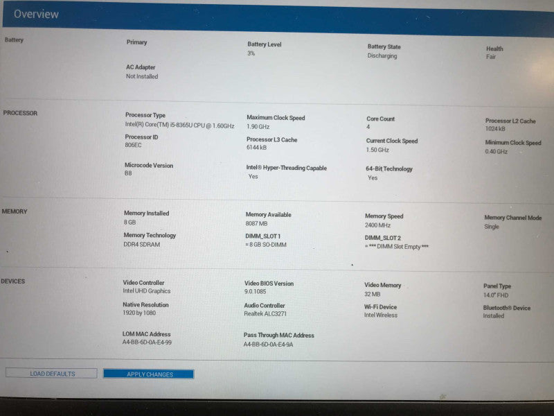 Dell Latitude 3400 i5-8365U @1.6GHz, 8GB DDR4, 256GB M.2 **NO AC**