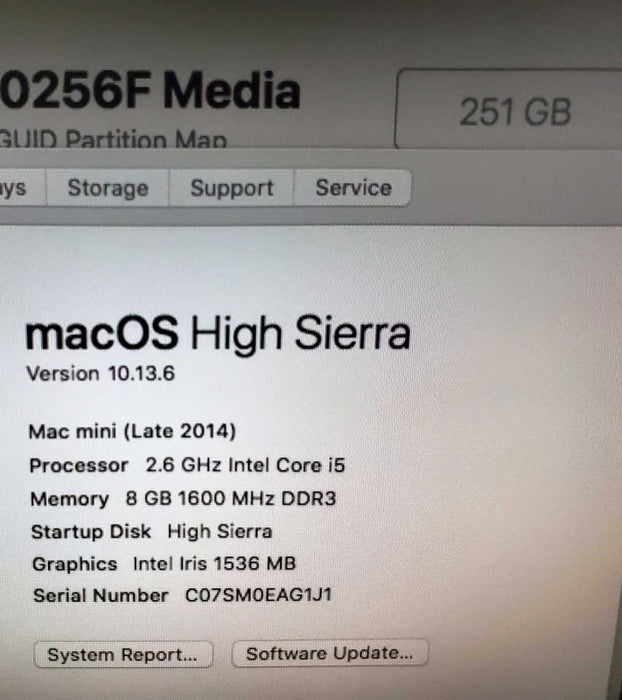 Mac mini - L.2014 A1347, i5-4278U 2.6GHz/8GB, Intel Iris, 256GB HDD,, ~