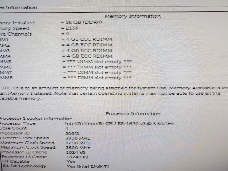 Dell Precision T5810 Xeon E5-1620(v3) 3.5GHz QC/16GB, Quadro K620, NO HDDs ~