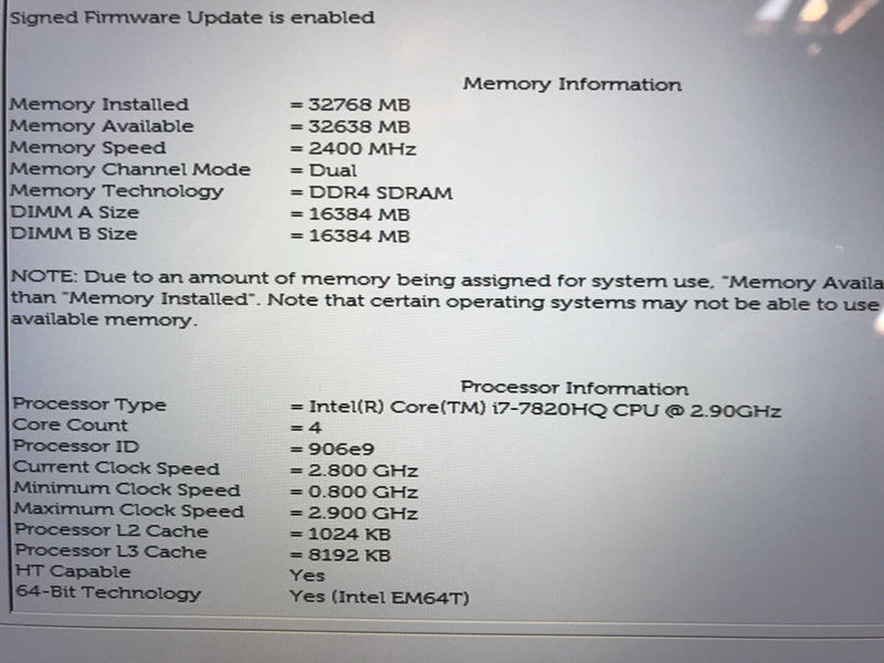 Dell Precision 5520 15.6\\" I7-7820HQ @ 2.9 32GB DDR4, 256GB M.2 **NO AC