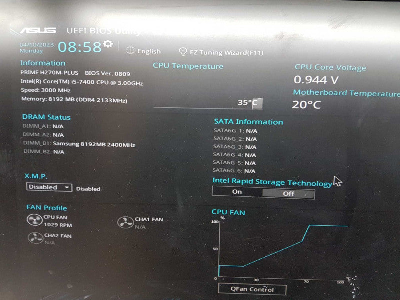 CPU/Mobo combo i5-7400 @ 3.00ghz / 8gb ram / Prime H270M+ / No IO Shield#