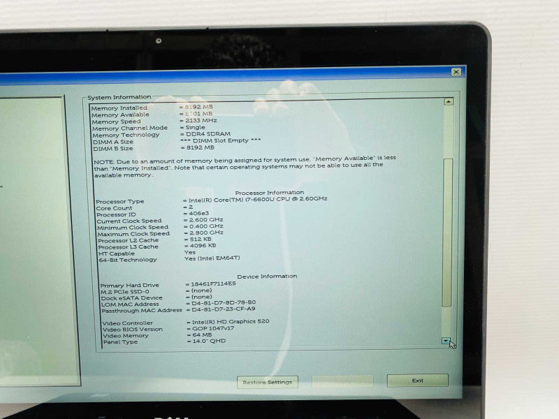 DELL Latitude E7470 with i7-6600U CPU 8GB RAM & & 256GB SSD Storage  -