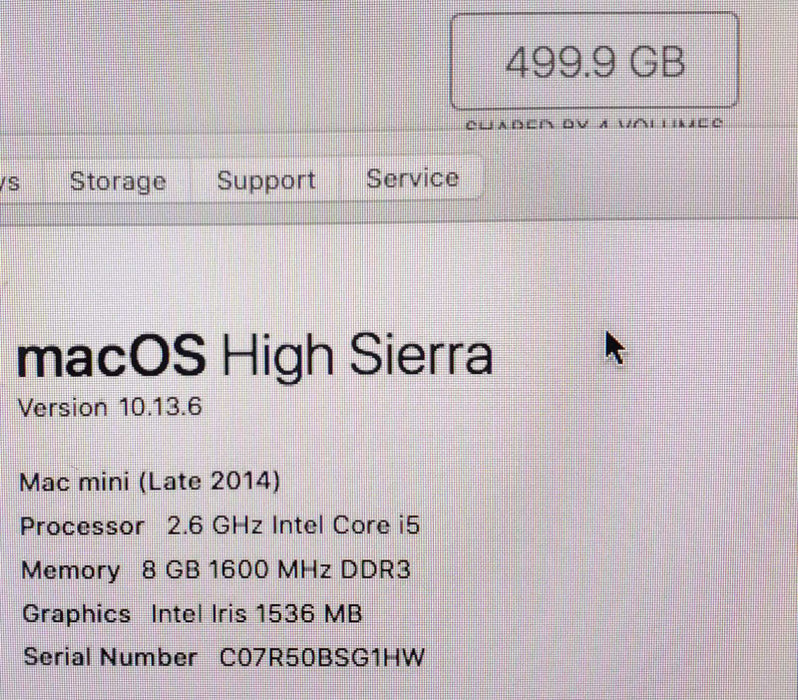 Mac mini - L.2014 A1347, i5-4278U 2.6GHz/8GB, Intel Iris, 500GB HDD ~