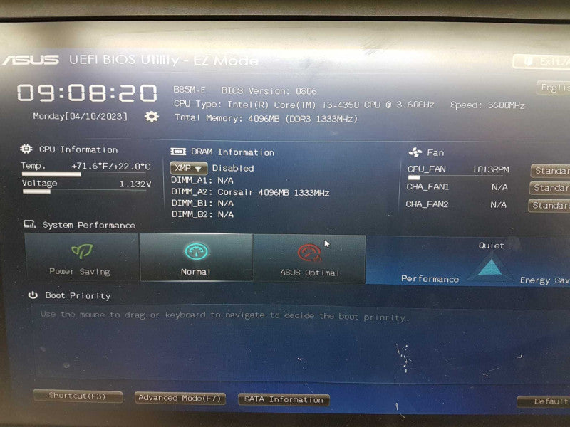 CPU/Mobo combo i3-4350 @ 3.60ghz / 4gb ram / B85M-E - no I/O Shield #