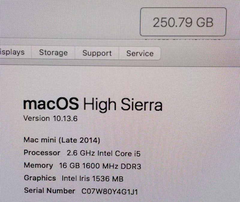 Mac mini - L.2014 A1347, i5-4278U 2.6GHz/16GB, Intel Iris, 256GB HDD ~