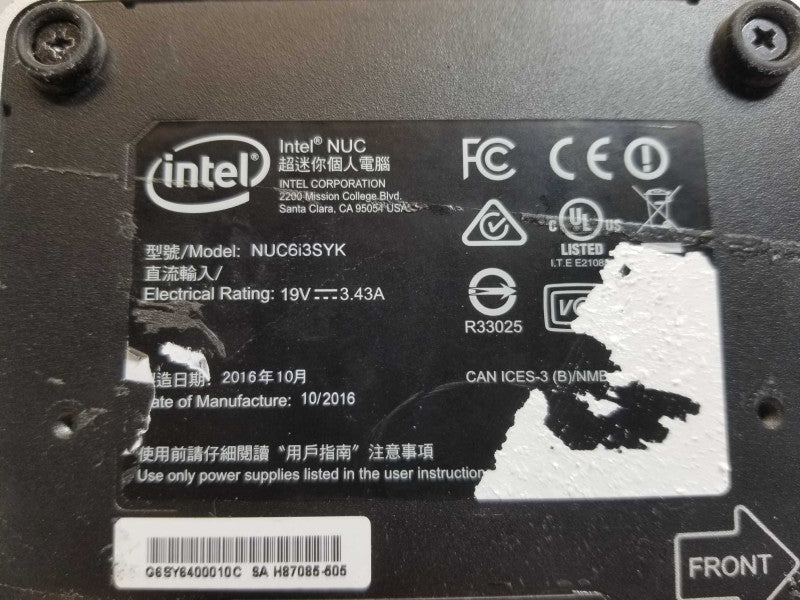 Intel NUC Mini PC, Intel i3-6100U 2.3GHz, 4GB RAM, No HDD _