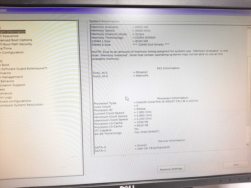 Dell OptiPlex 3060 USFF i5-8500T 8GB DDR4 256GB NVme No AC Q$