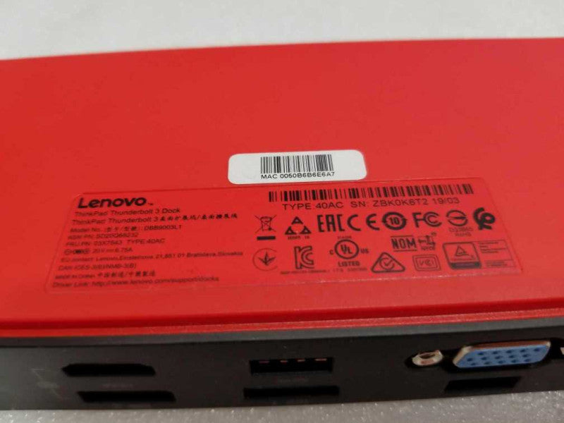 Lenovo ThinkPad Thunderbolt 3 Docking Station DBB9003L1 40AC | Dock Only, Q~
