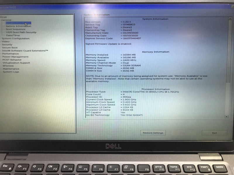 Dell Latitude 5400 i5-8350U 16GB DDR4 256GB SSD NO AC Adapter