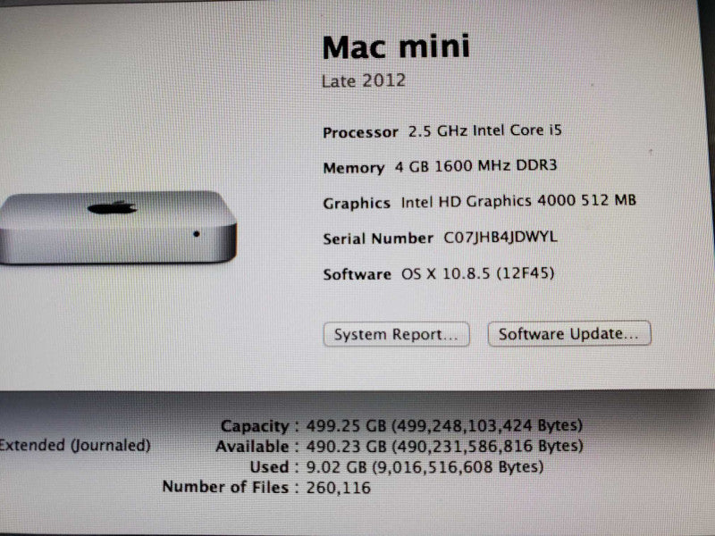 Mac mini - L.2012 i5 2.5GHz/ 4GB DDR3, Intel HD4000, 500GB HDD. ~