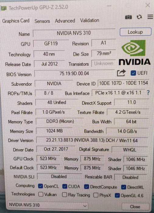 Nvidia Quadro NVS 310 1GB 2x DP PCI-E