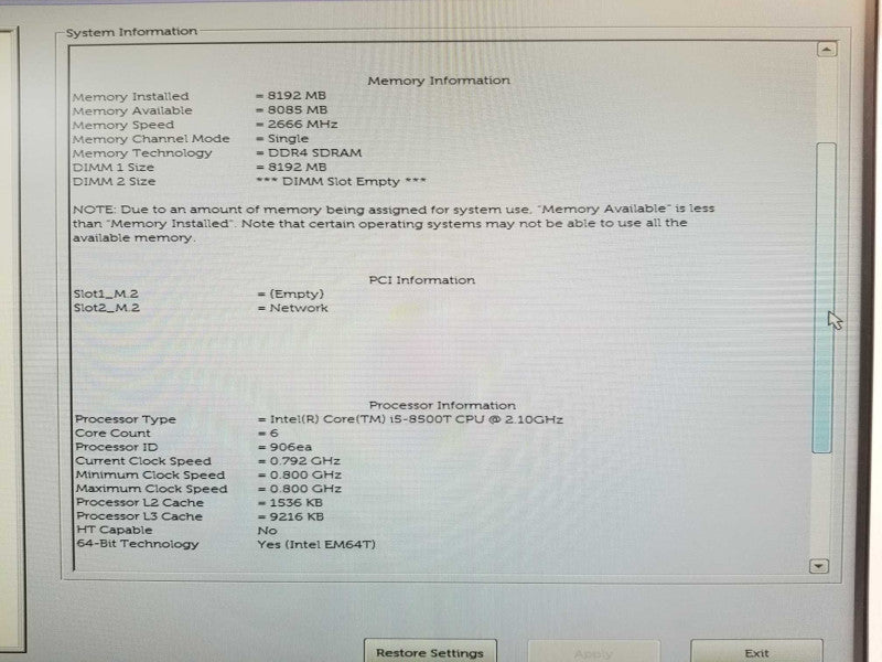 Dell Optiplex 3060 Micro Core i5-8500T @ 2.1GHz 8GB 128GB SSD _