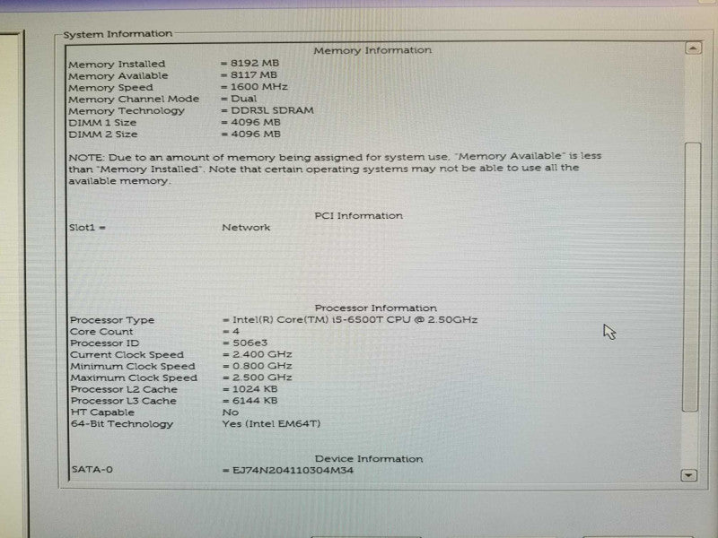 Dell Optiplex 3040M Core i5-6500T @ 2.4GHz 8GB 128GB SSD _