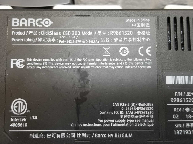 Barco ClickShare CSE-200 Wireless Presentation System w/ 2x Buttons & 1x Ante _