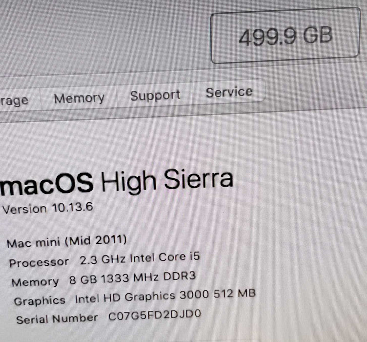 Mac mini - M.2011 A1347, i5-2415M 2.3GHz / 8GB, intel HD 3000, 500GB HDD ~