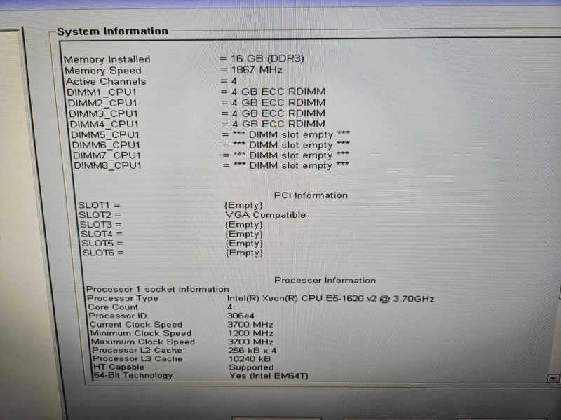 Dell Precision T3610 1X Xeon E5-1620 v2 @ 3.70GHz 16 GB RAM Quadro K600 GPU )