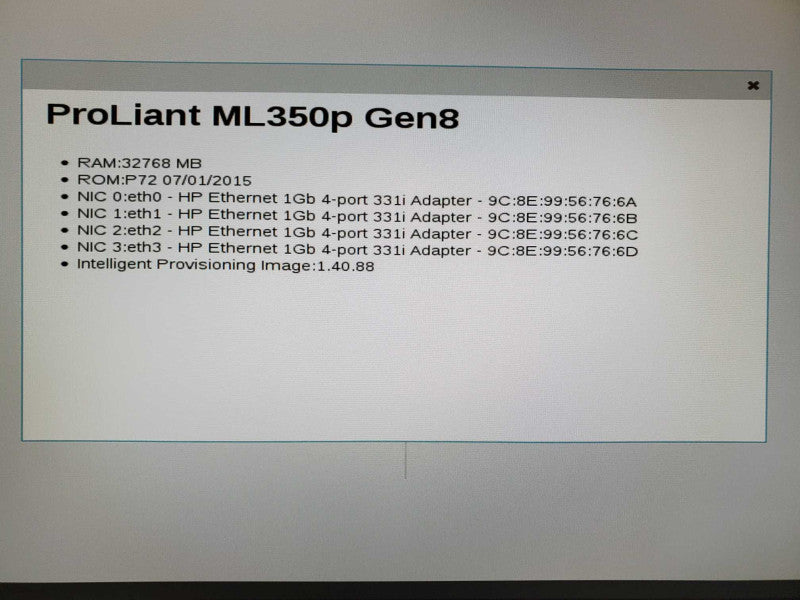 HP Proliant ML350P Gen8 Xeon E5-2620 @ 2.00ghz 32GB Ram No HDD (