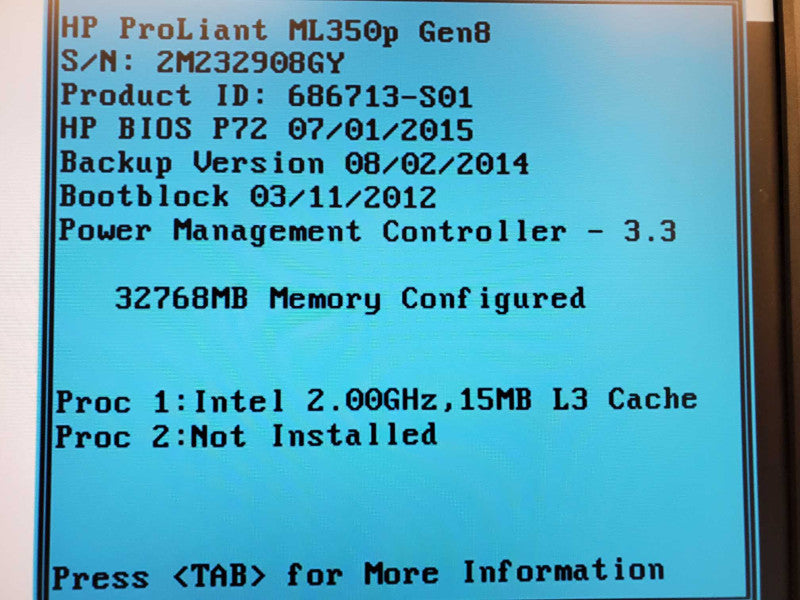 HP Proliant ML350P Gen8 Xeon E5-2620 @ 2.00ghz 32GB Ram No HDD (