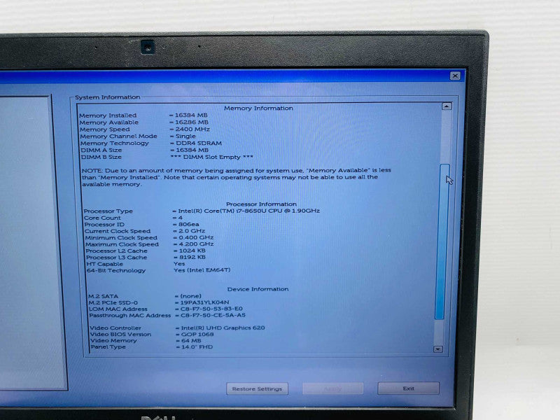 DELL Latitude 7490 with i7-8650U CPU 16GB & 512GB NVMe Storage  -