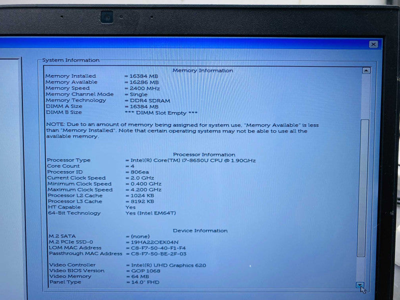 DELL Latitude 7490 with i7-8650U CPU 16GB & 512GB NVMe -