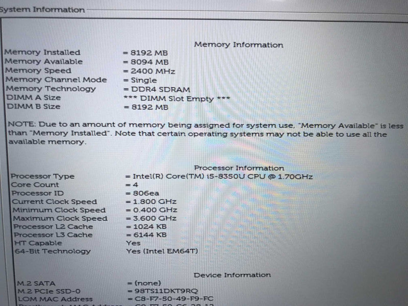 Dell Latitude 14\\" 7490 i5-8350, 8GB DDR4, 256GB M.2 **NO ADAPTER Q