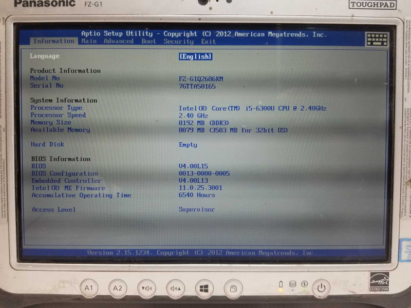 Panasonic ToughPad FZ-G1 10.1\\" Tablet Intel i5-6300U 8GB RAM, No HDD, Read _