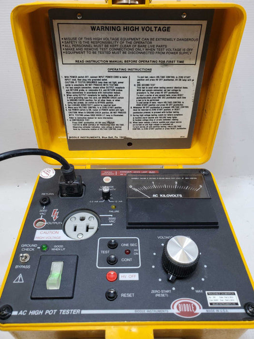 Biddle Megger 230315 AC Portable Hipot Tester, 0-3 kV NO Cable (