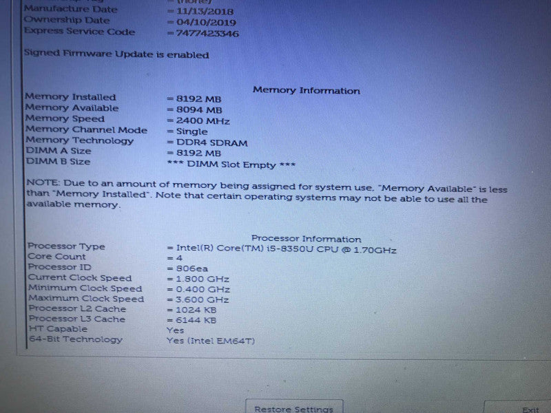Dell Latitude 5490 14\\" i5-8630, 8GB DDR4, 256GB M.2, **READ