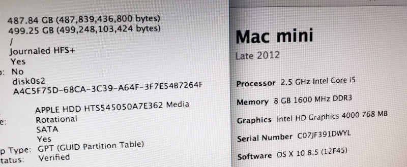 Mac mini - L.2012 i5-3210M 2.5GHz/8GB, Intel HD4000, 500GB HDD ~