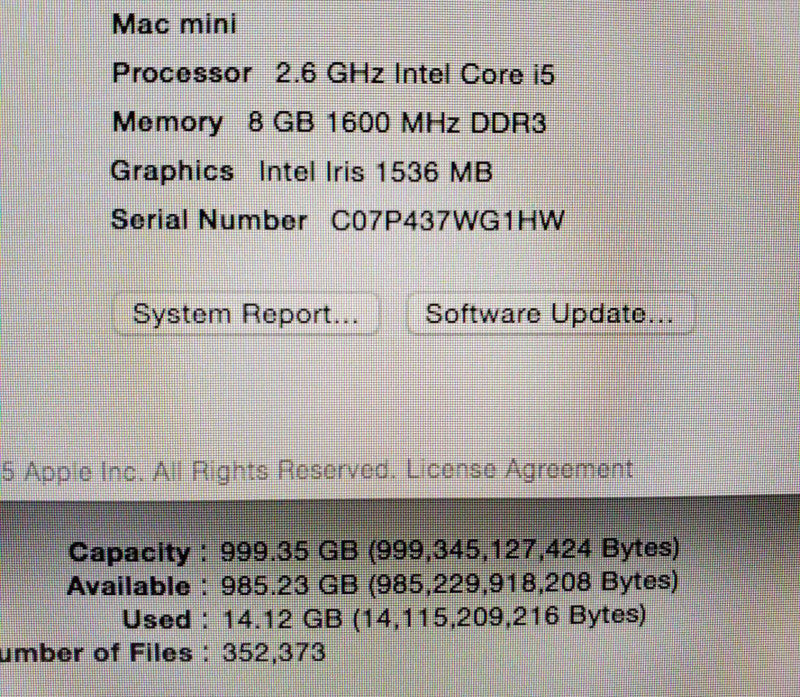 Mac mini - L.2014 A1347, i5-4278U 2.6GHz/8GB, Intel Iris, 1TB HDD, ~