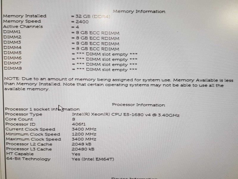 Dell Precision T5810 Xeon E5-1680 v4 @ 3.40ghz / 32gb ram / Quadro K1200 #