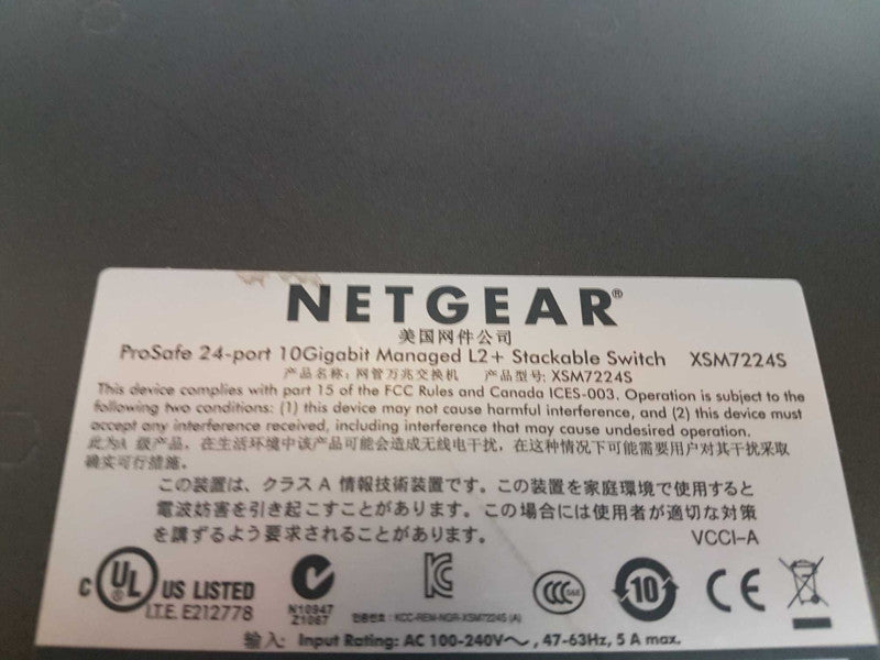 Netgear ProSafe XSM7224S 24x port 10Gigabit Managed L2+ Stackable / RESET #