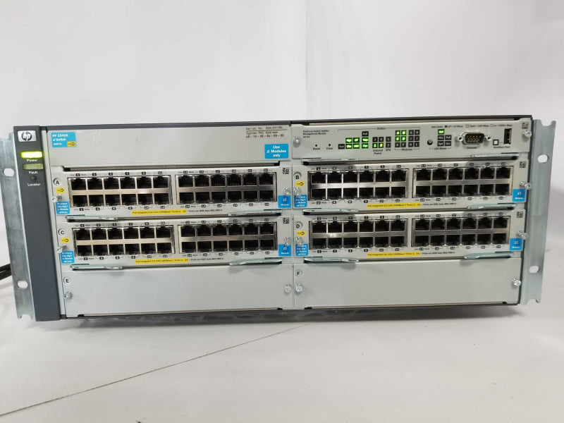 HP ProCurve E5406 POE+ J8697A Chassis w/ 4x J8702A Module 2x PSU _