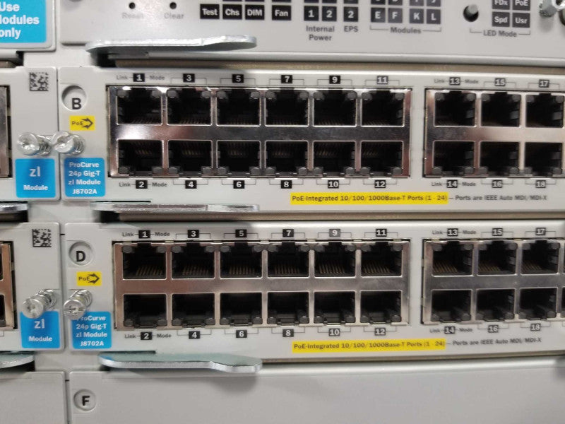 HP ProCurve E5406 POE+ J8697A Chassis w/ 4x J8702A Module 2x PSU _
