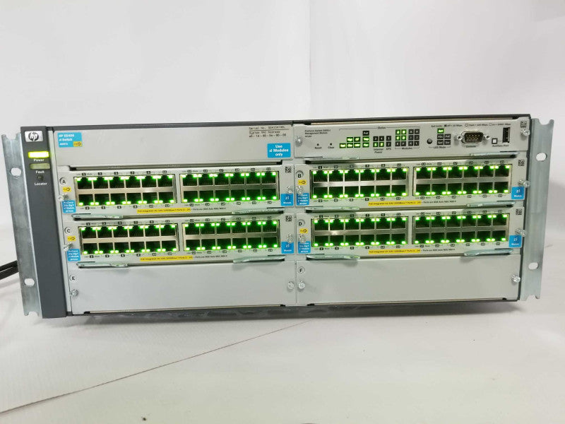HP ProCurve E5406 POE+ J8697A Chassis w/ 4x J8702A Module 2x PSU _