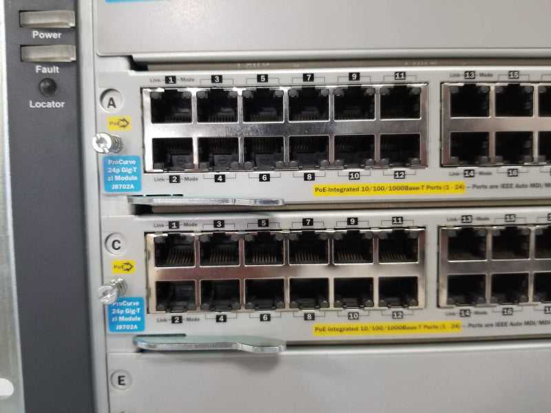 HP ProCurve E5406 POE+ J8697A Chassis w/ 4x J8702A Module 2x PSU _