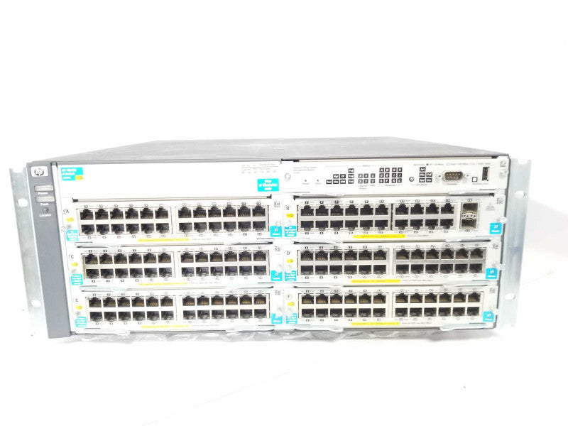 HP ProCurve E5406 POE+ J8697A Chassis w/ 6x J8702A Module 2x PSU _