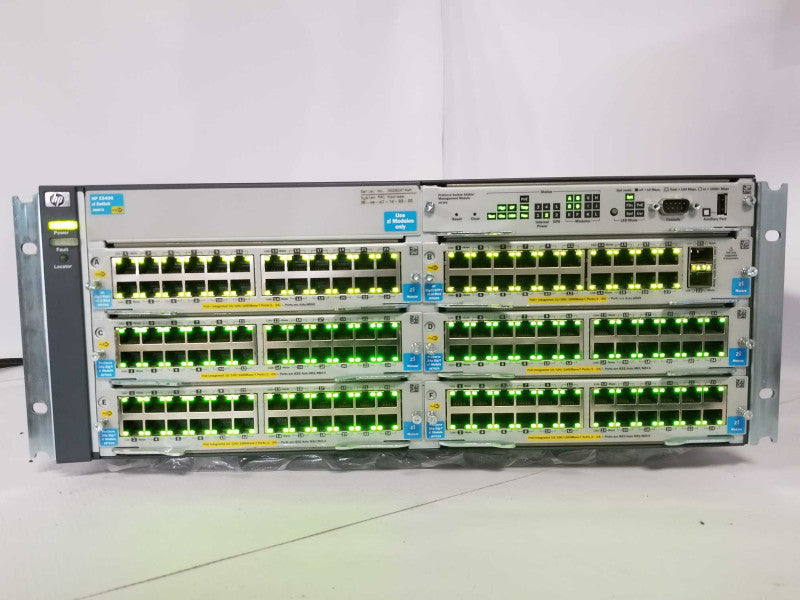 HP ProCurve E5406 POE+ J8697A Chassis w/ 6x J8702A Module 2x PSU _