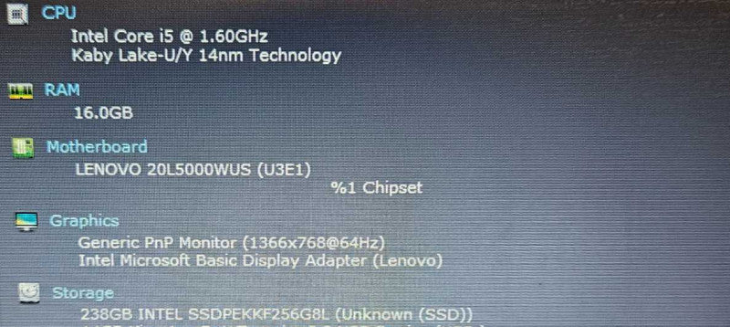 Lenovo Thinkpad T480 14\\" i5-8250U @ 1.6GHz 16GB DDR4 RAM 250GB SSD )